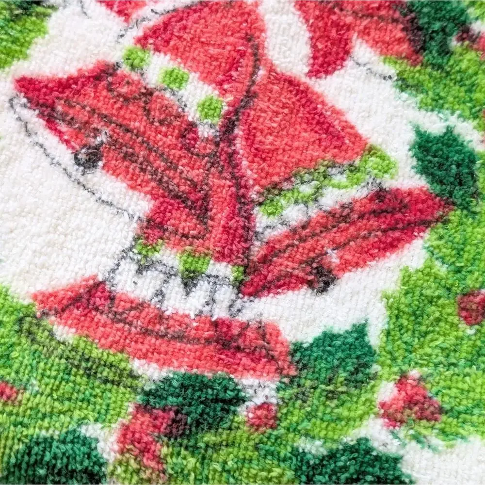 Vintage Christmas Hand Towel with Bells and Holly